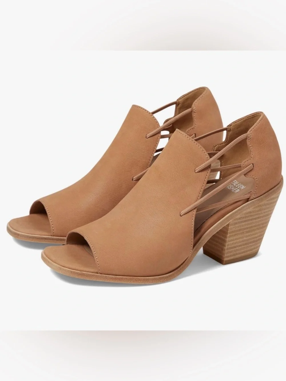 EILEEN FISHER Nikki Sandal Honey Suede Peep-Toe Block Heel Booties Size 8 NEW - Picture 4 of 12